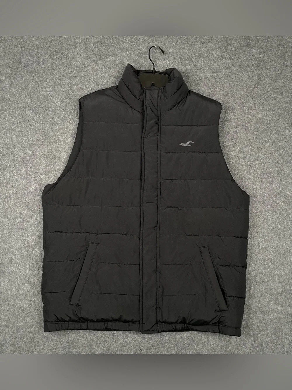 Hollister Puffer Vest Mens XL Black Sherpa Fur Lined Full Zip Y2K Ski Casual